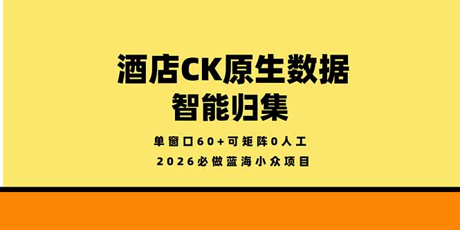 （18154期）2026必做蓝海小众项目，酒店CK原生数据智能归集，单窗口60+可矩阵0人工 - 臻优资源网