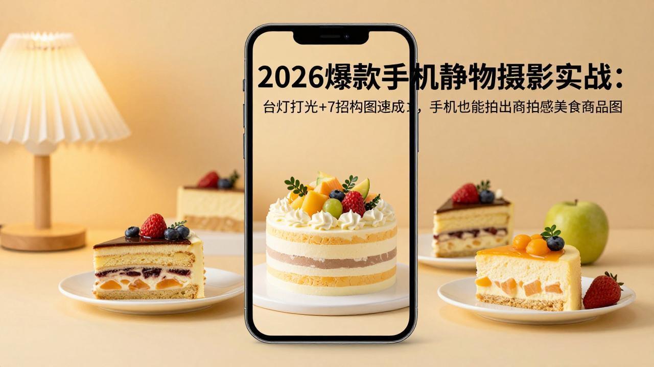 （17960期）2026爆款手机静物摄影实战：台灯打光+7招构图速成，手机也能拍出商拍感美食商品图 - 臻优资源网