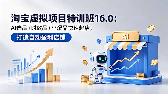 （18666期）淘宝虚拟项目特训班16.0：AI选品+时效品+小爆品快速起店，打造自动盈利店铺 - 臻优资源网