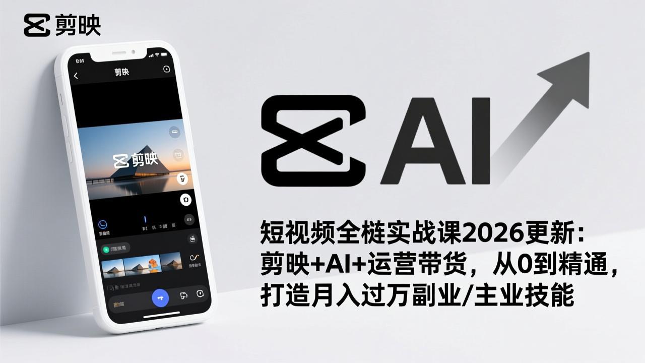 (17231期)短视频全栈实战课2026更新:剪映+AI+运营带货,从0到精通,打造月入过万副业/主业技能 - 臻优资源网
