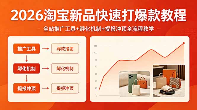 （18422期） 2026淘宝新品快速打爆款教程，全站推广工具+孵化机制+提报冲顶全流程教学 - 臻优资源网