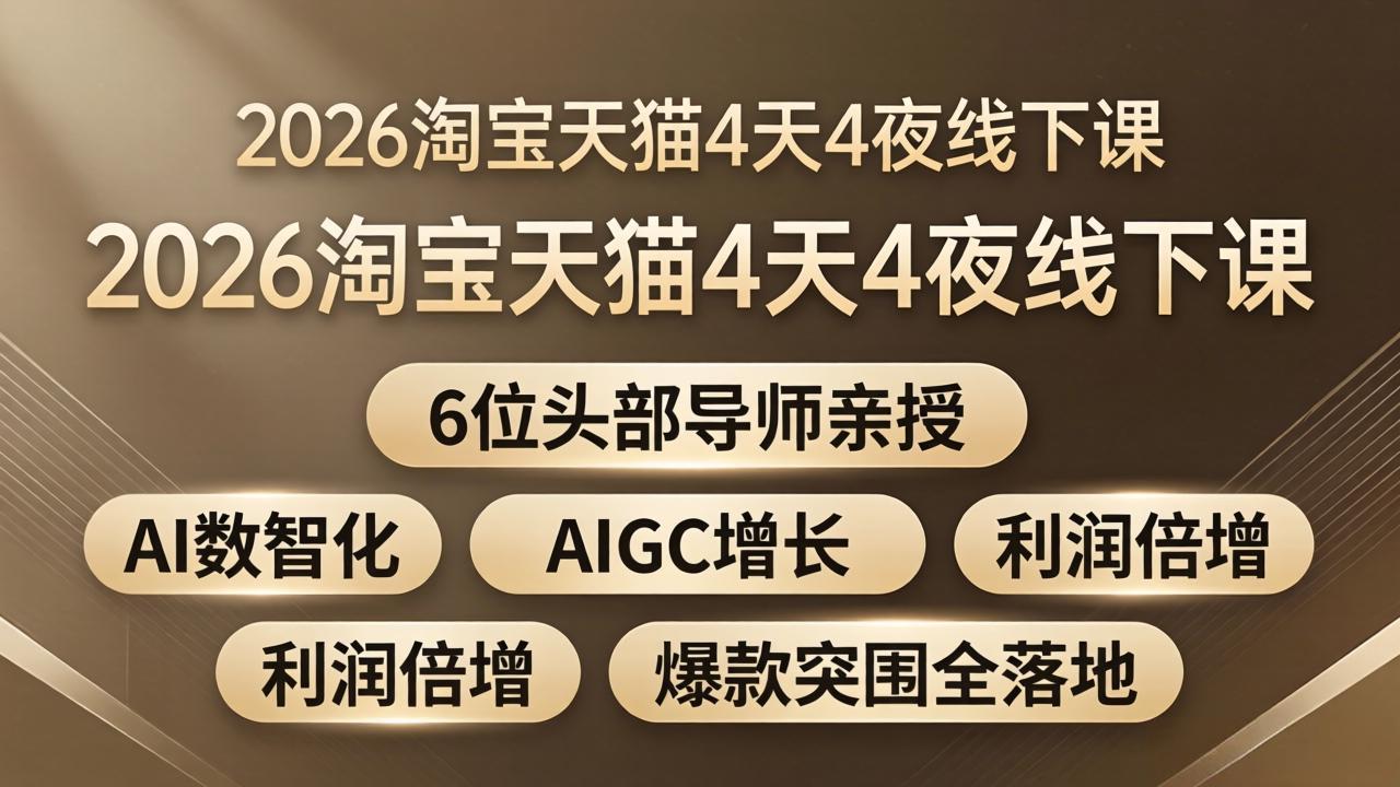 （18054期）2026淘宝天猫4天4夜线下课：6位头部导师亲授，AI数智化+AIGC增长+利润倍增+爆款突围全落地 - 臻优资源网