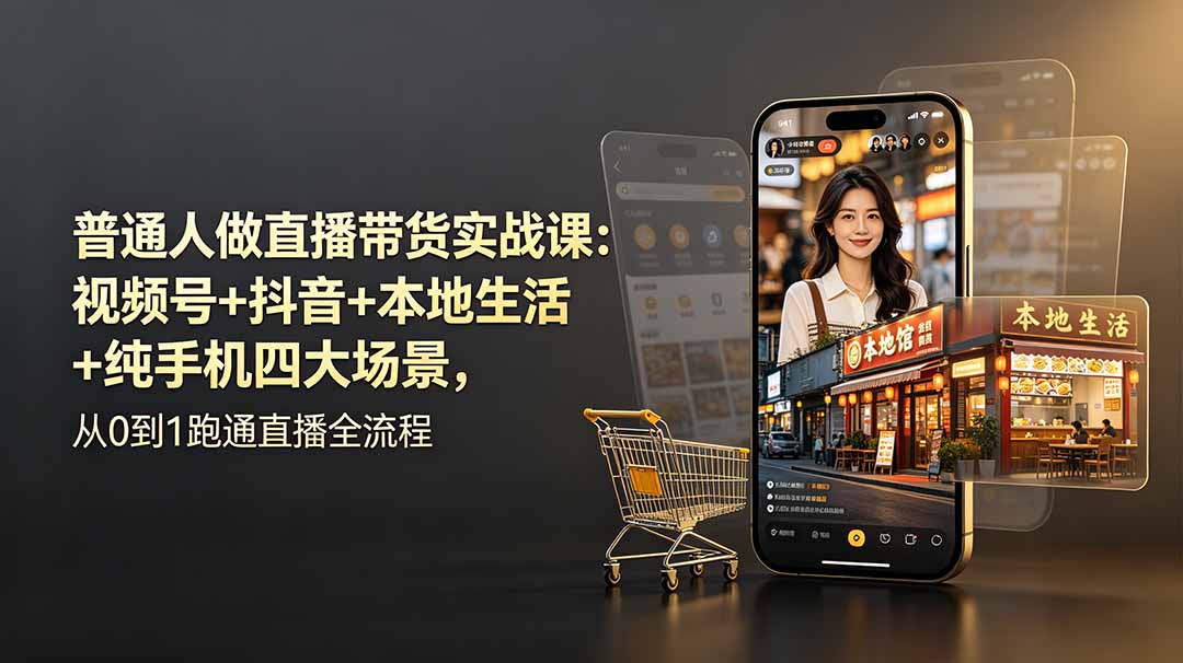 （19111期）普通人做直播带货实战课：视频号+抖音+本地生活+纯手机四大场景，从0到1跑通直播全流程 - 臻优资源网