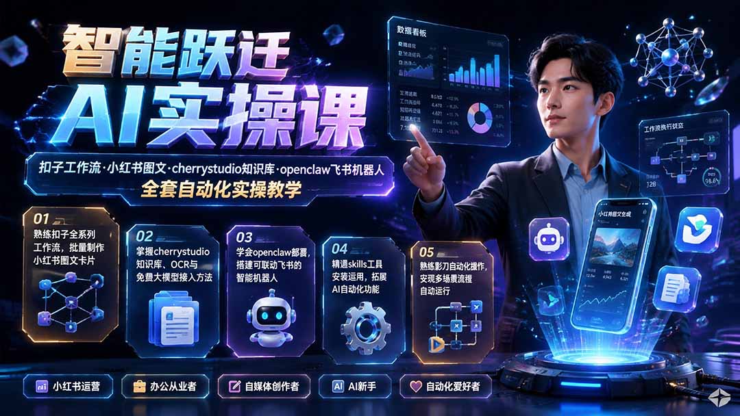 （19652期）智能跃迁 AI实操课｜扣子工作流小红书图文搭建，cherrystudio知识库openclaw飞书机器人全套自动化实操教学 - 臻优资源网