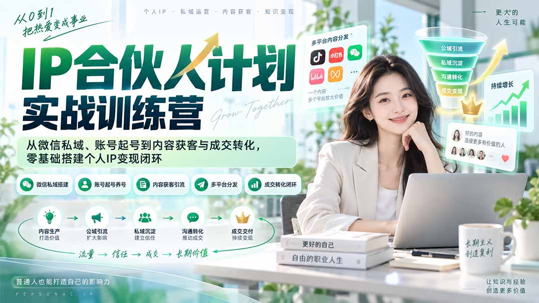 （20321期）IP合伙人计划实战训练营-更新：从微信私域、账号起号到内容获客与成交转化，零基础搭建个人IP变现闭环 - 臻优资源网