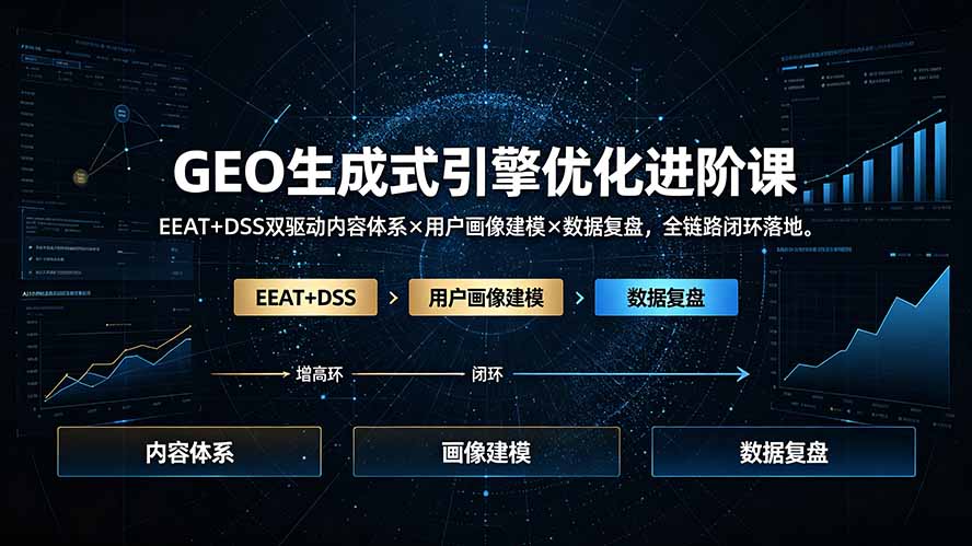 （19269期）GEO生成式引擎优化进阶课：EEAT+DSS双驱动内容体系×用户画像建模×数据复盘，全链路闭环落地 - 臻优资源网
