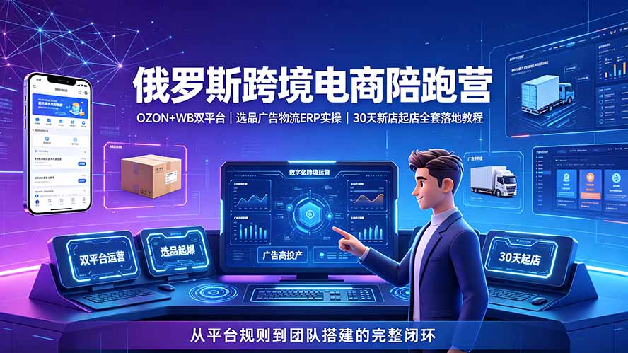 （19371期）2026俄罗斯跨境电商陪跑营：OZON+WB双平台｜选品广告物流ERP实操｜30天新店起店全套落地教程 - 臻优资源网