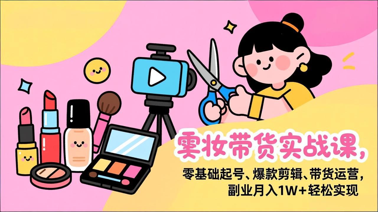 （17189期）美妆带货实战课，零基础起号、爆款剪辑、带货运营，副业月入1W+轻松实现 - 臻优资源网