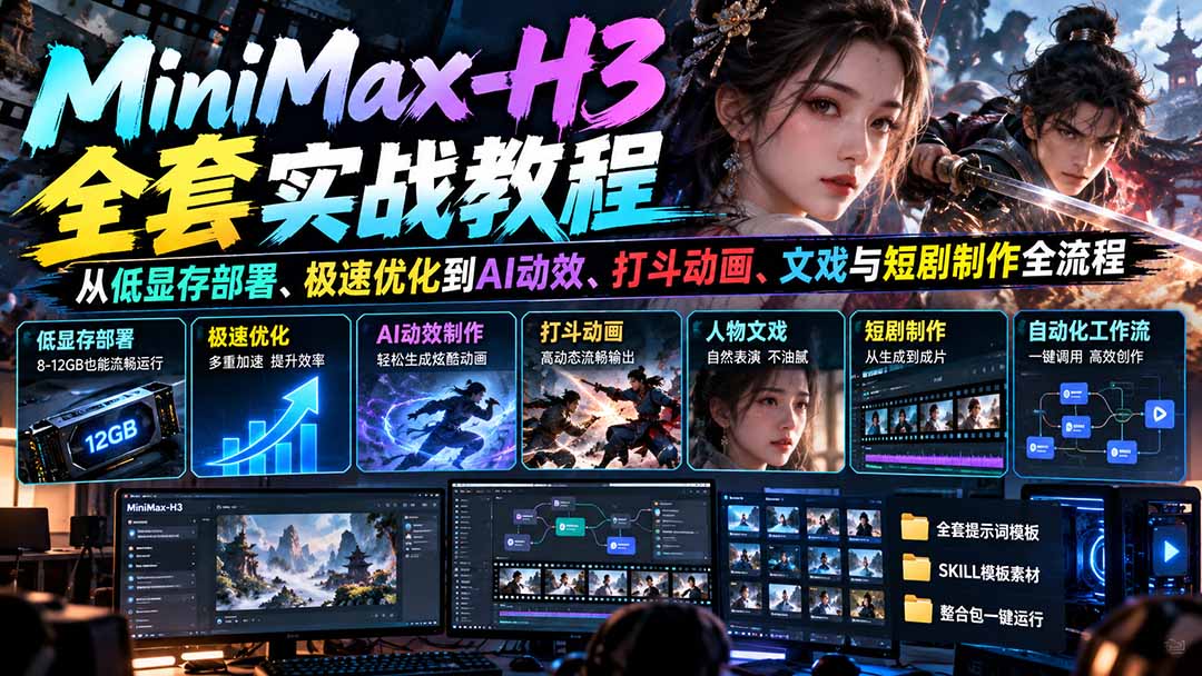 （21161期）MiniMax-H3全套实战教程：从低显存部署、极速优化到AI动效、打斗动画、文戏与短剧制作全流程 - 臻优资源网