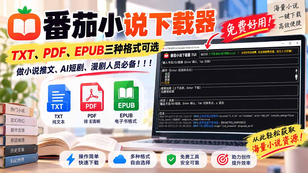 （20529期）番茄小说下载器，TXT、PDF、EPUB三种格式可选，做小说推文、AI短剧、漫剧人员必备！ - 臻优资源网