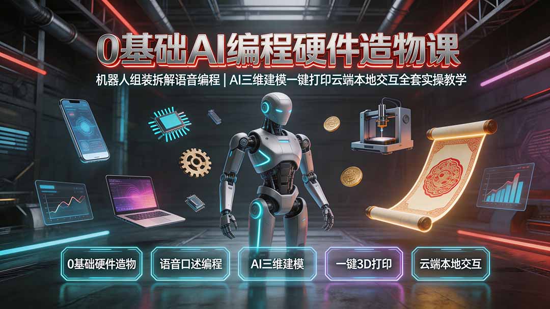 （19612期）0基础AI编程硬件造物课｜机器人组装拆解语音编程，AI三维建模一键打印云端本地交互全套实操教学 - 臻优资源网