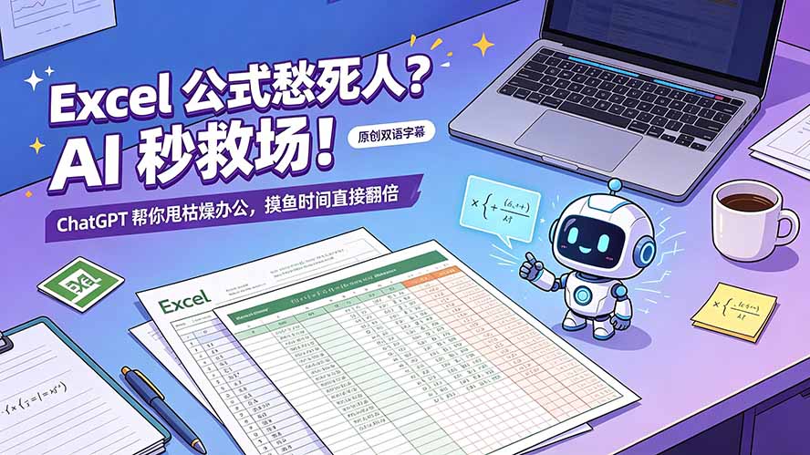 （19487期）Excel 公式愁死人？AI 秒救场！ChatGPT 帮你甩枯燥办公，摸鱼时间直接翻倍【原创双语字幕】 - 臻优资源网