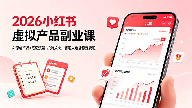 （18449期）2026小红书虚拟产品副业课，AI原创产品+笔记流量+投流放大，普通人也能稳定变现 - 臻优资源网