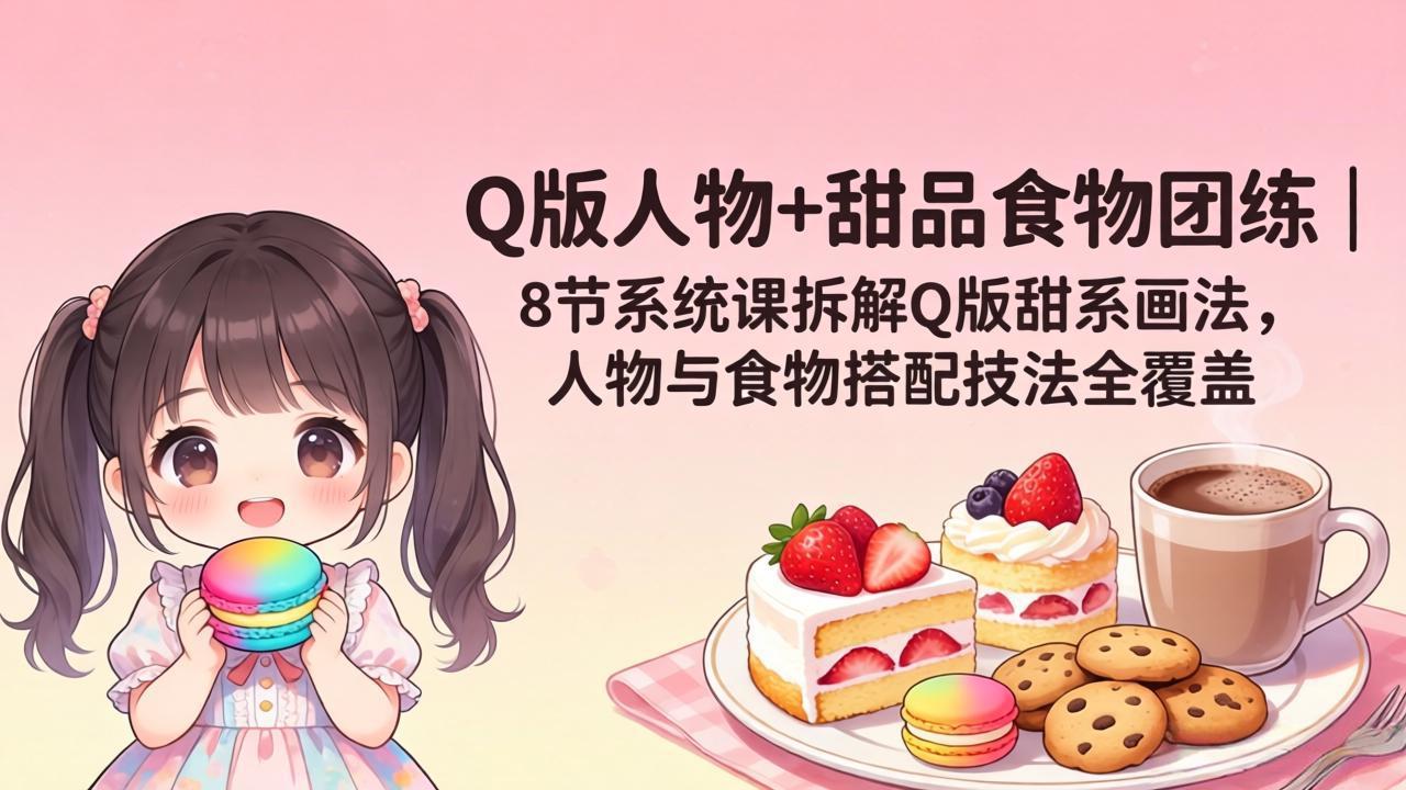 （18037期）Q版人物+甜品食物团练｜8节系统课拆解Q版甜系画法，人物与食物搭配技法全覆盖 - 臻优资源网