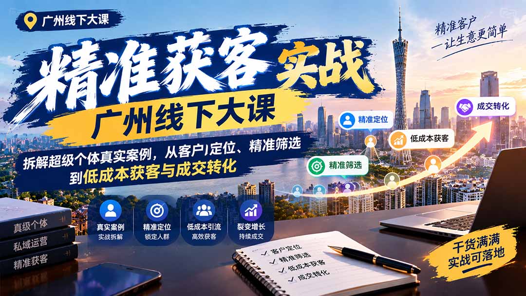 （20820期）精准获客实战广州线下大课：拆解超级个体真实案例，从客户定位、精准筛选到低成本获客与成交转化 - 臻优资源网
