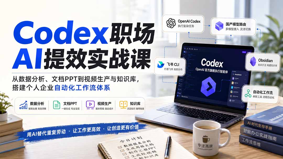 （20057期）Codex职场AI提效实战课：从数据分析、文档PPT到视频生产与知识库，搭建个人企业自动化工作流体系 - 臻优资源网