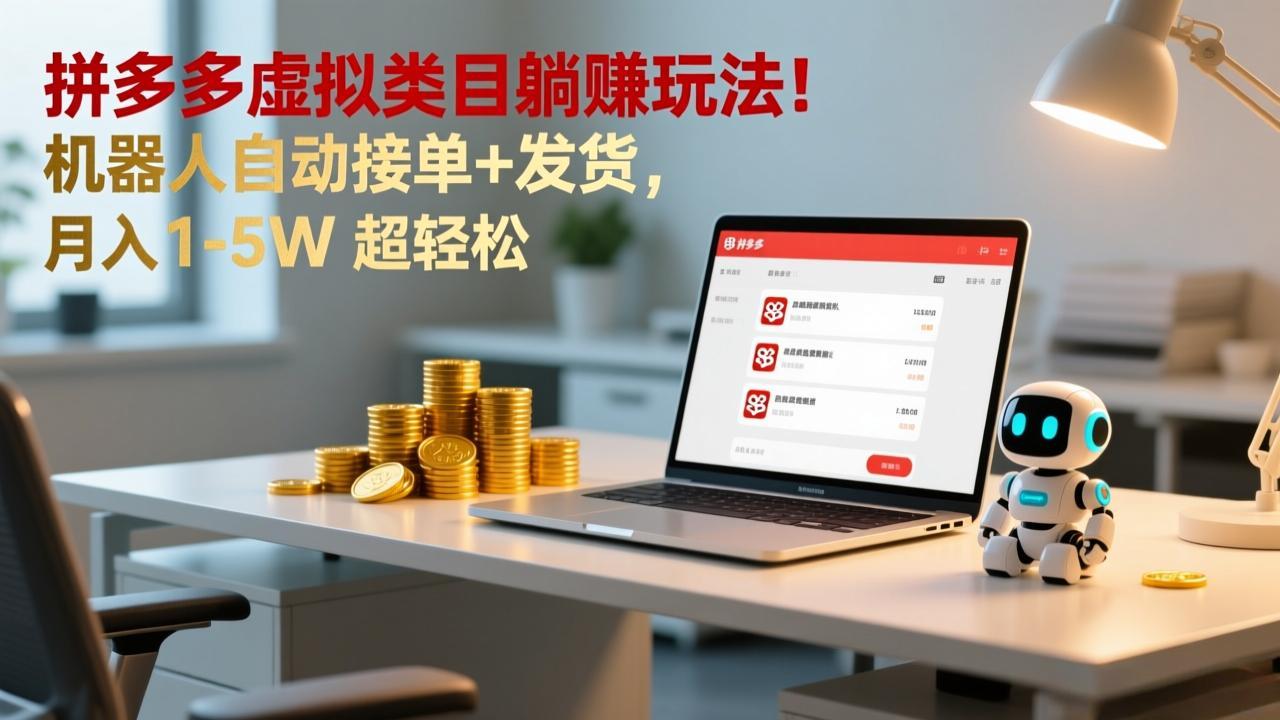 （17174期）多多虚拟类目躺赚玩法！机器人自动接单+发货，月入 1-5W 超轻松 - 臻优资源网
