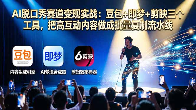 （17990期）AI脱口秀赛道变现实战：豆包+即梦+剪映三个工具，把高互动内容做成批量复制流水线 - 臻优资源网