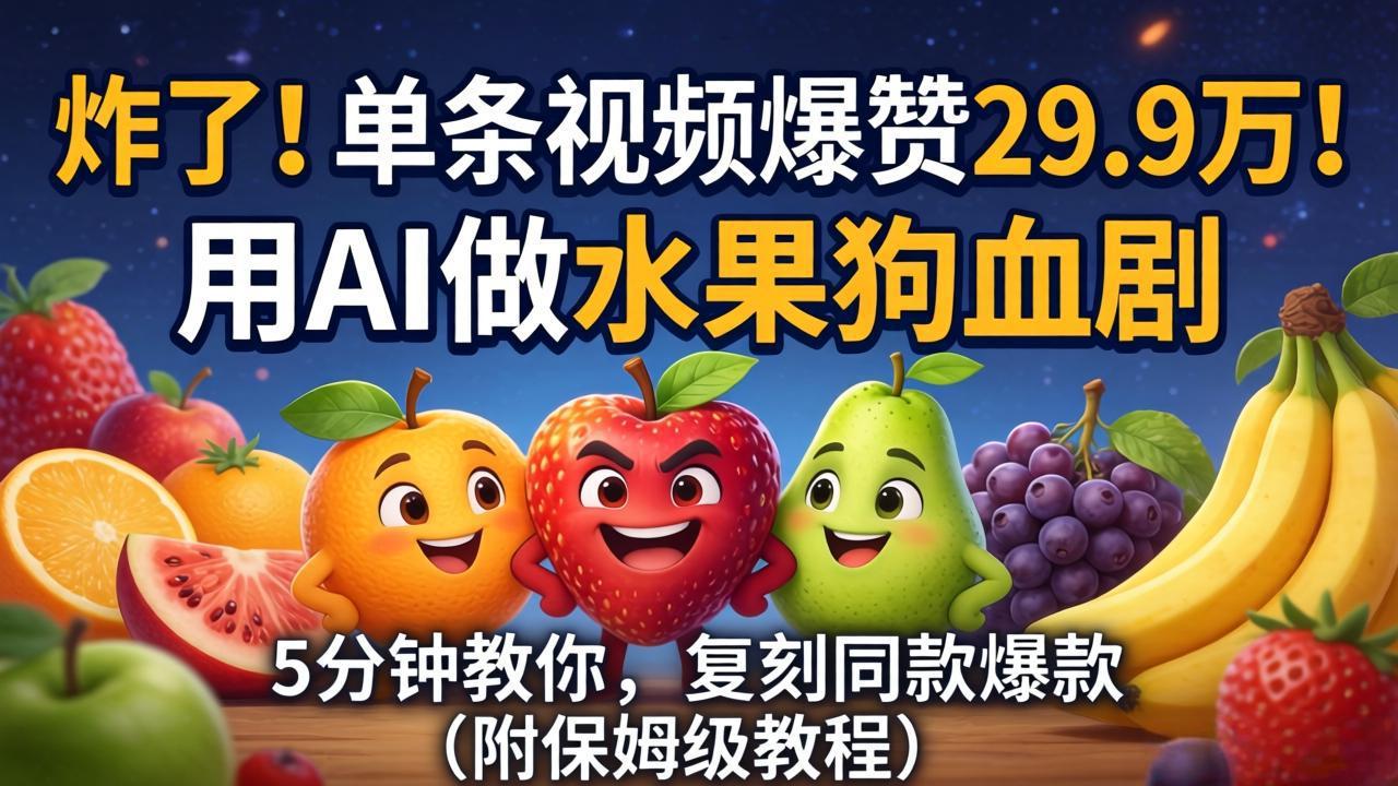（18206期）炸了！单条视频爆赞 29.9 万！用 AI 做水果狗血剧，5 分钟教你，复刻同款爆款（附保姆级教程） - 臻优资源网