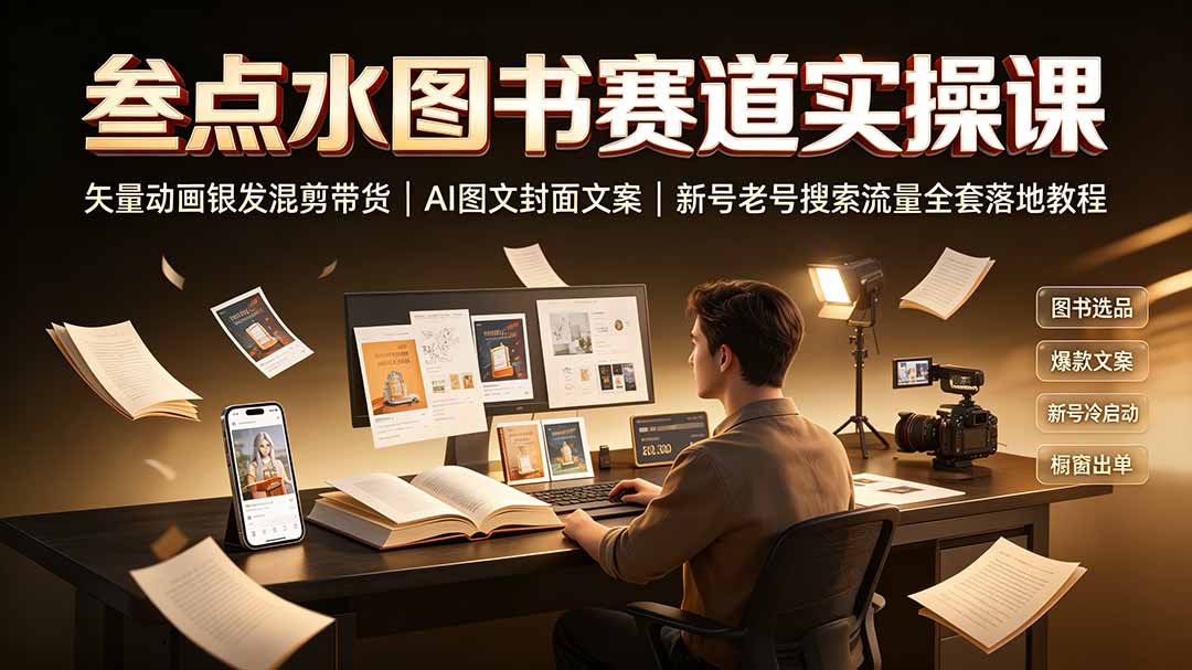 （19613期）叁点水图书赛道实操课｜矢量动画银发混剪带货，AI图文封面文案，新号老号搜索流量全套落地教程 - 臻优资源网