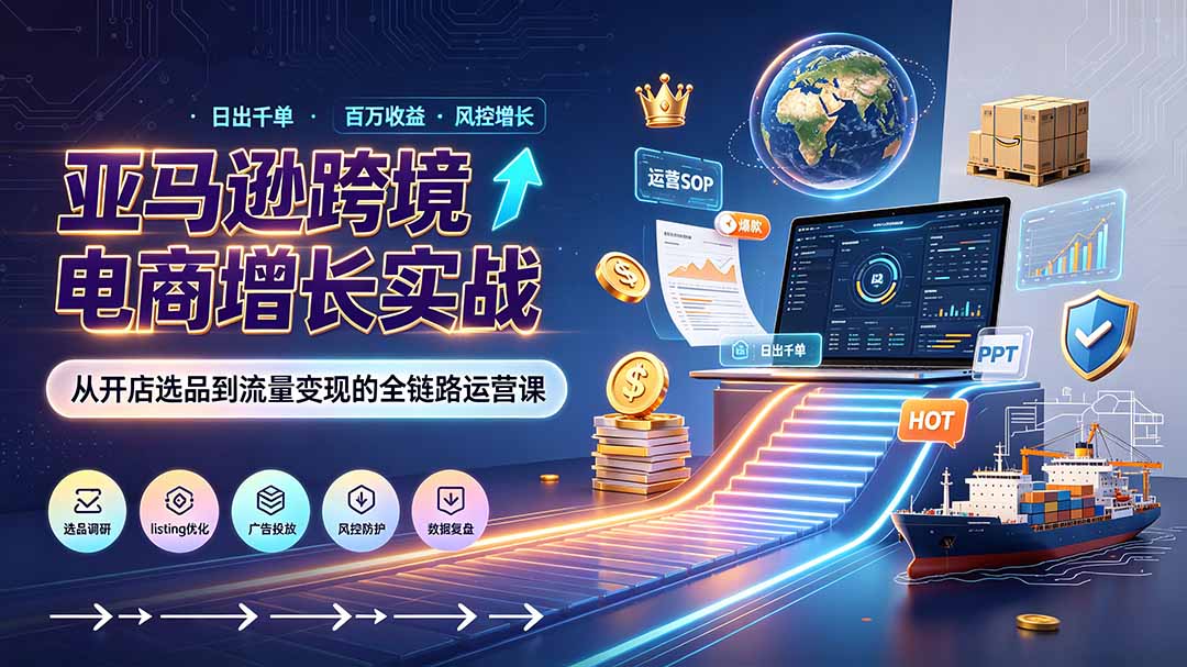 （19308期）亚马逊0-1孵化特训营8期：从注册风控到稳定日出千单实战，规避审核封店风险，标准化执行流程落地 - 臻优资源网