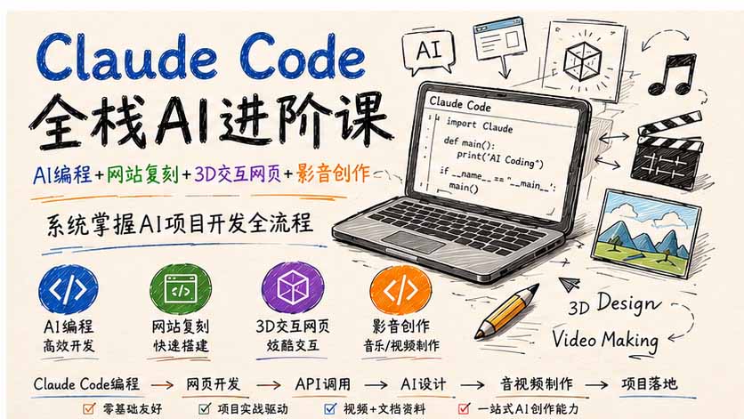 （20188期）Claude Code全栈AI进阶课-更新；AI编程+网站复刻+3D交互网页+影音创作，系统掌握AI项目开发全流程 - 臻优资源网