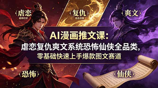 （19060期）AI漫画推文课：虐恋复仇爽文系统恐怖仙侠全品类，零基础快速上手爆款图文赛道 - 臻优资源网