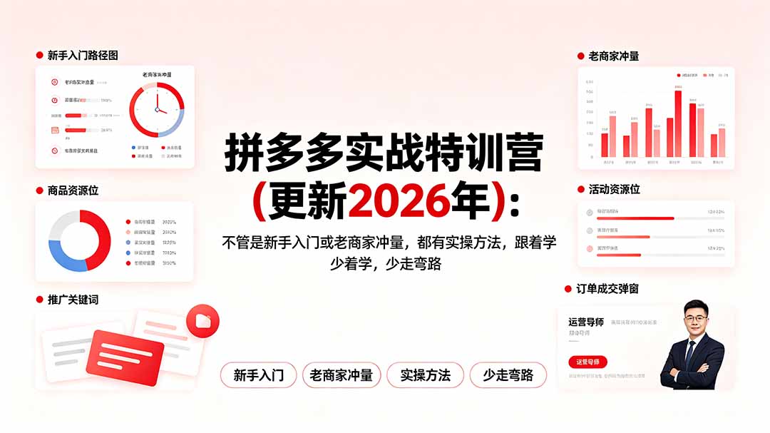 （19291期）拼多多实战特训营(更新2026年)：不管是新手入门或老商家冲量，都有实操方法，跟着学，少走弯路 - 臻优资源网