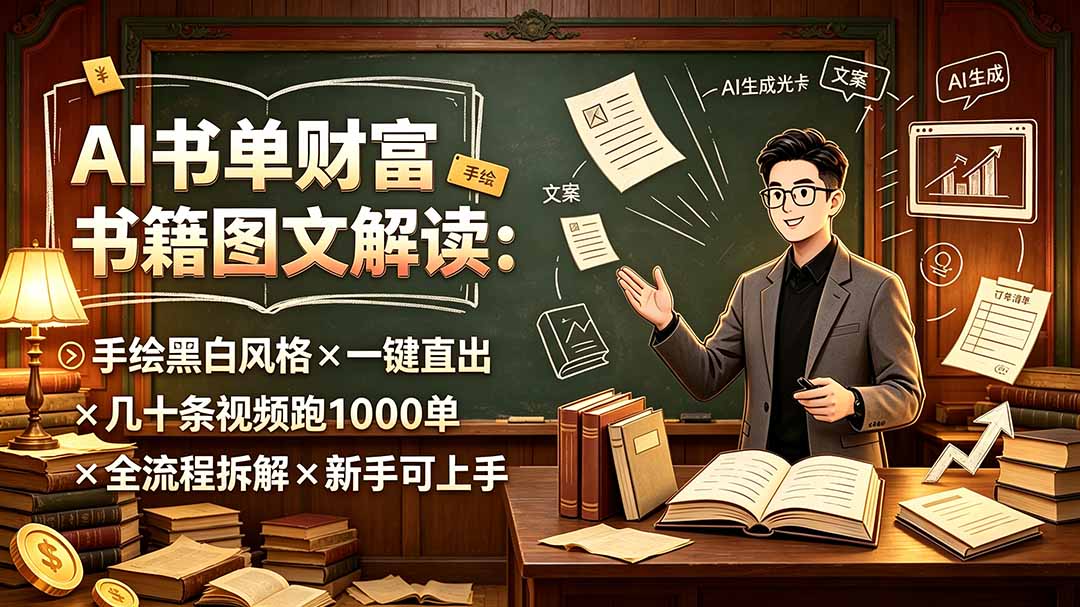 （19515期）AI书单财富书籍图文解读：手绘黑白风格×一键直出×几十条视频跑1000单×全流程拆解×新手可上手 - 臻优资源网