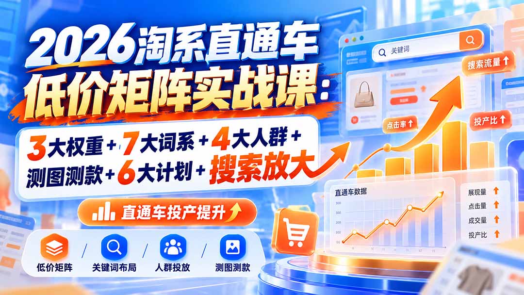 （20761期）2026淘系直通车低价矩阵实战课：3大权重+7大词系+4大人群+测图测款+6大计划+搜索放大 - 臻优资源网