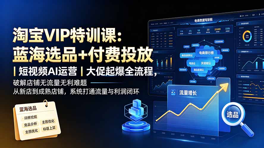 （19399期）淘宝VIP特训课：蓝海选品+付费投放｜短视频AI运营｜大促起爆全流程，破解店铺无流量无利润难题 - 臻优资源网