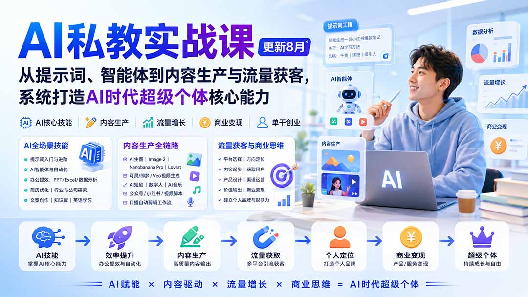 （20149期）AI私教实战课-更新8月：从提示词、智能体到内容生产与流量获客，系统打造AI时代超级个体核心能力 - 臻优资源网