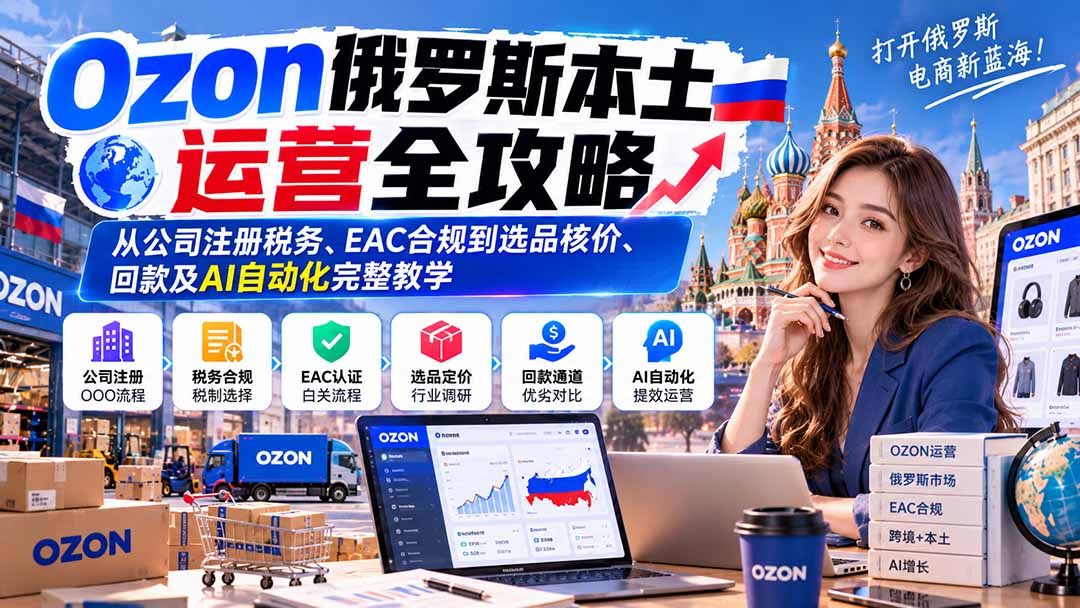 （20851期）Ozon俄罗斯本土运营全攻略：从公司注册税务、EAC合规到选品核价、回款及AI自动化完整教学 - 臻优资源网