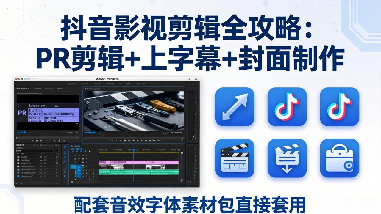 （17868期）抖音影视剪辑全攻略：PR剪辑+上字幕+封面制作，配套音效字体素材包直接套用 - 臻优资源网