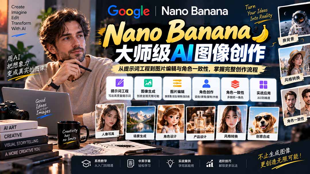 （20609期）【无水印】Nano Banana大师级AI图像实战课：从提示词工程到图片编辑与角色一致性，掌握完整创作流程 - 臻优资源网