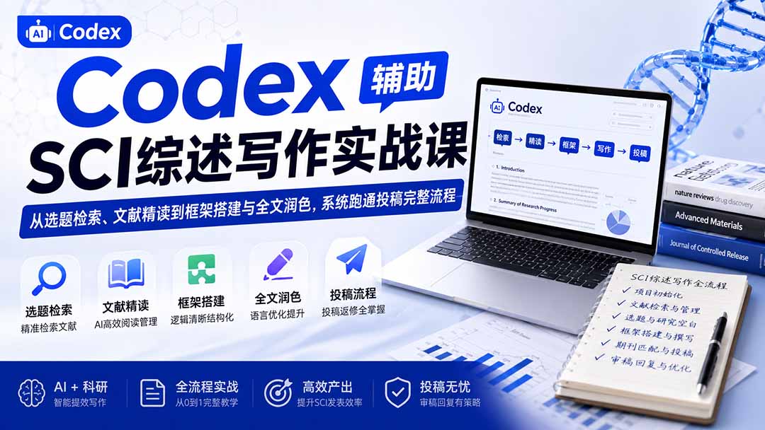 （19751期）Codex辅助SCI综述写作实战课——从选题检索、文献精读到框架搭建与全文润色，系统跑通投稿完整流程 - 臻优资源网