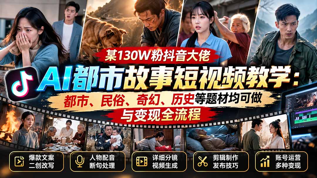 （20692期）某130W粉抖音大佬AI都市故事短视频教学：都市、民俗、奇幻、历史等题材均可做与变现全流程 - 臻优资源网