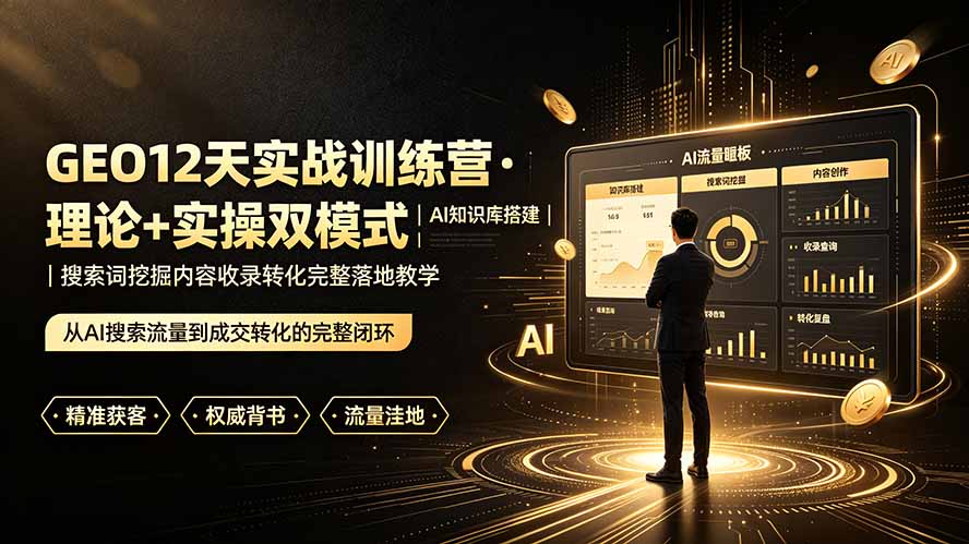 （19277期）GEO12天实战训练营·理论+实操双模式｜AI知识库搭建｜搜索词挖掘内容收录转化完整落地教学 - 臻优资源网