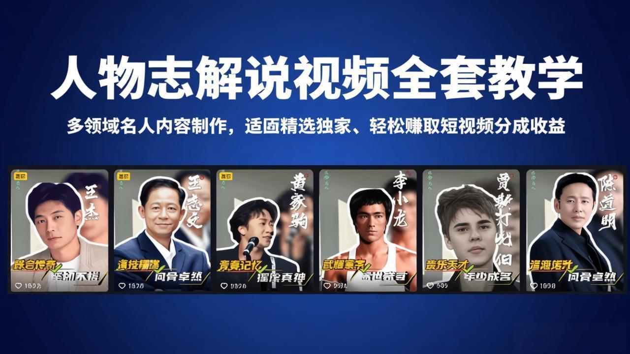 （18205期）人物志解说视频全套教学，多领域名人内容制作，适配精选独家，轻松赚取短视频分成收益 - 臻优资源网