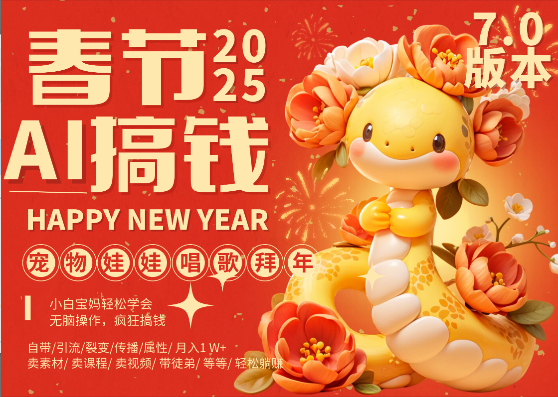 AI春节搞钱7.0升级版 蝴蝶号超火爆萌宠唱歌拜年  AI一键制作 批量出内容   春节做轻松躺赚 每日轻松十分钟  月赚米1W+  抓紧冲！可做视频 可卖素材只带小白和宝妈！ - 臻优资源网