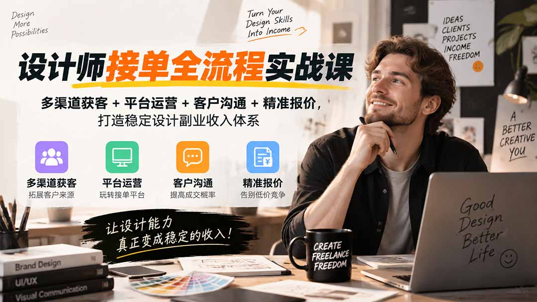 （20563期）设计师接单全流程实战课-无水印｜多渠道获客+平台运营+客户沟通+精准报价，打造稳定设计副业收入体系 - 臻优资源网
