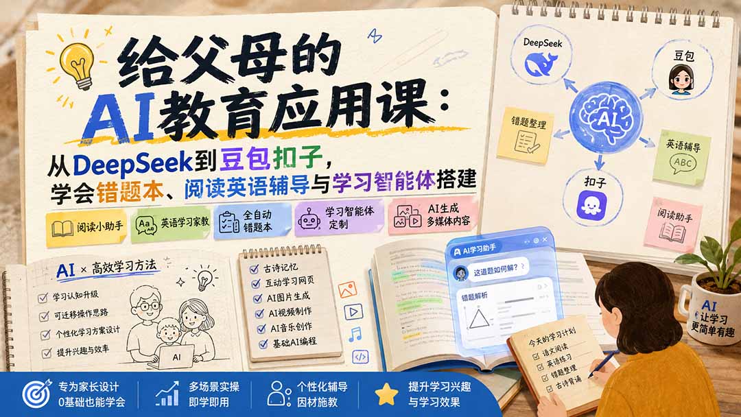 （19890期）给父母的AI教育应用课：从DeepSeek到豆包扣子，学会错题本、阅读英语辅导与学习智能体搭建 - 臻优资源网