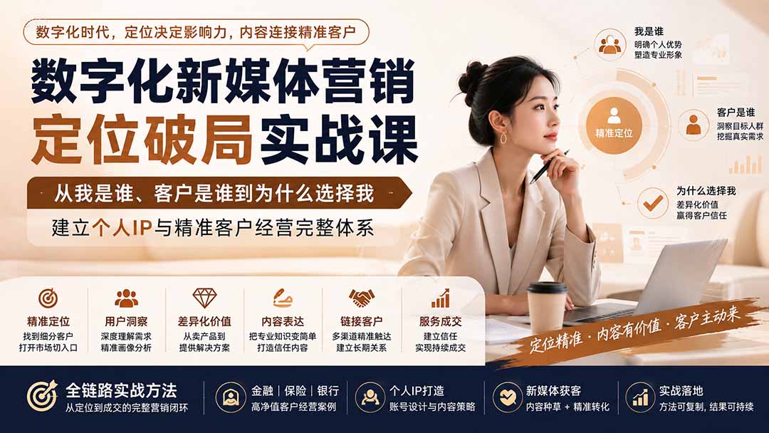（20009期）数字化新媒体营销定位破局实战课：从我是谁、客户是谁到为什么选择我，建立个人IP与精准客户经营完整体系 - 臻优资源网