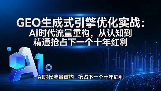 （17708期）GEO 生成式引擎优化实战：AI时代流量重构，从认知到精通抢占下一个十年红利 - 臻优资源网