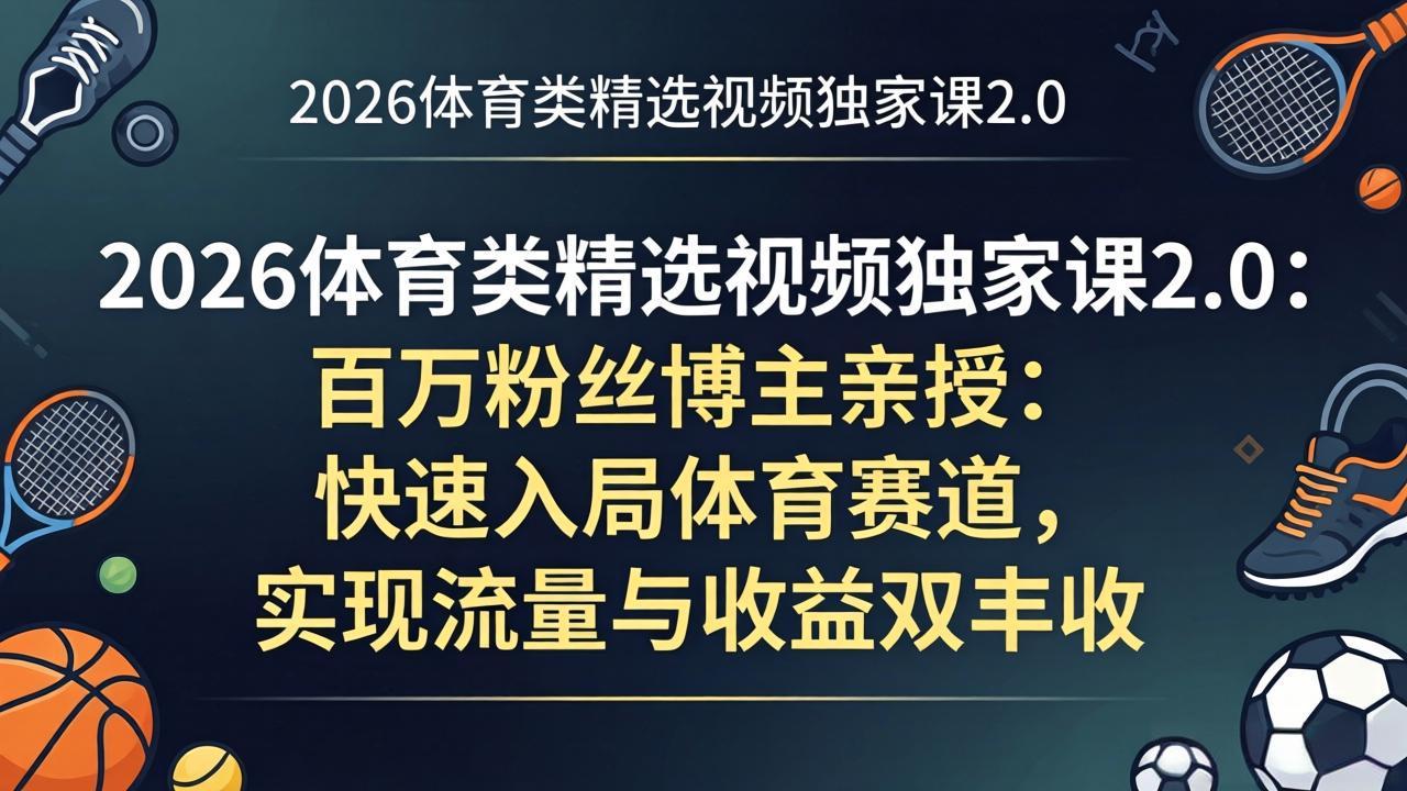 （17991期）2026体育类精选视频独家课2.0：百万粉丝博主亲授：快速入局体育赛道，实现流量与收益双丰收 - 臻优资源网
