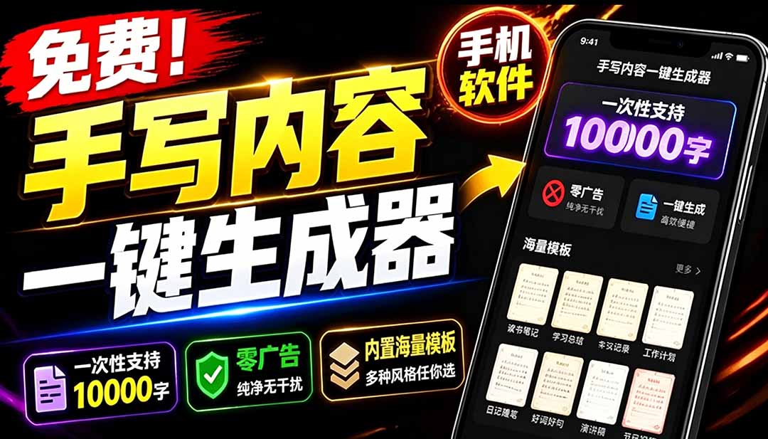 （18667期）超逼真手写字体一键生成器，纯免费离线运行，一次性支持10000字，零广告，内置海量模板 - 臻优资源网