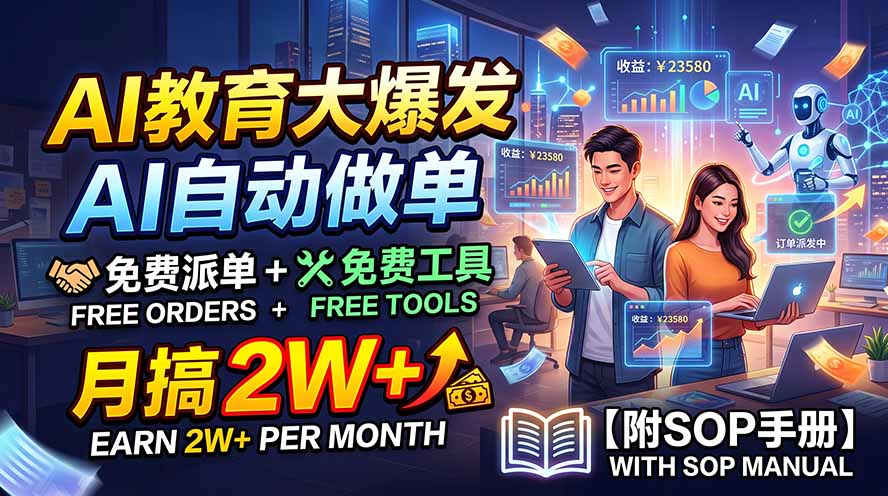 （19731期）AI教育大爆发，AI自动做单，免费派单+免费工具，月搞2W+【附SOP手册】 - 臻优资源网