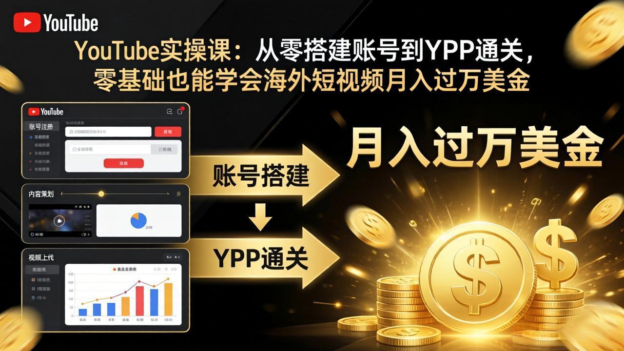 （17897期）YouTube实操课：从零搭建账号到YPP通关，零基础也能学会海外短视频月入过万美金 - 臻优资源网