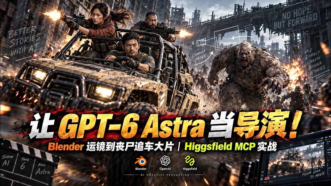 （20762期）【无水印】让 GPT-6 Astra 当导演！Blender 运镜到丧尸追车大片｜Higgsfield MCP 实战 - 臻优资源网