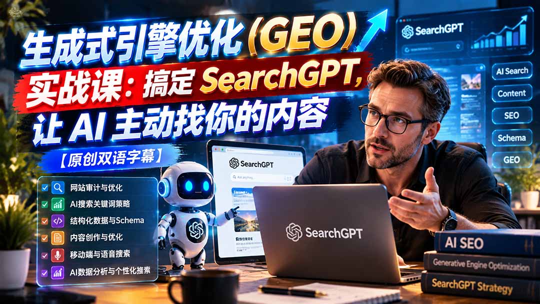 （21116期）生成式引擎优化（GEO）实战课：搞定 SearchGPT，让 AI 主动找你的内容【原创双语字幕】 - 臻优资源网